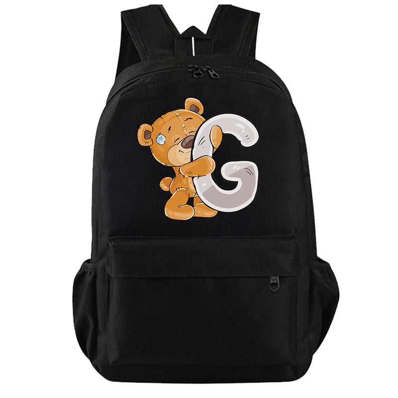 Cartoon Little Bear 26 Englische Buchstaben Rucksack Teenager Schultasche für Mädchen Jungen Rucksack Große Kapazität Büchertasche für Kindergeschenke