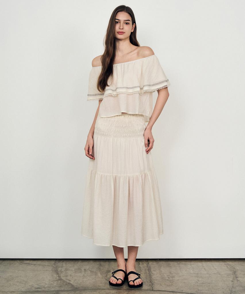 Laneonkyulleoseu Flow Shirred Long Skirt_Ivory
