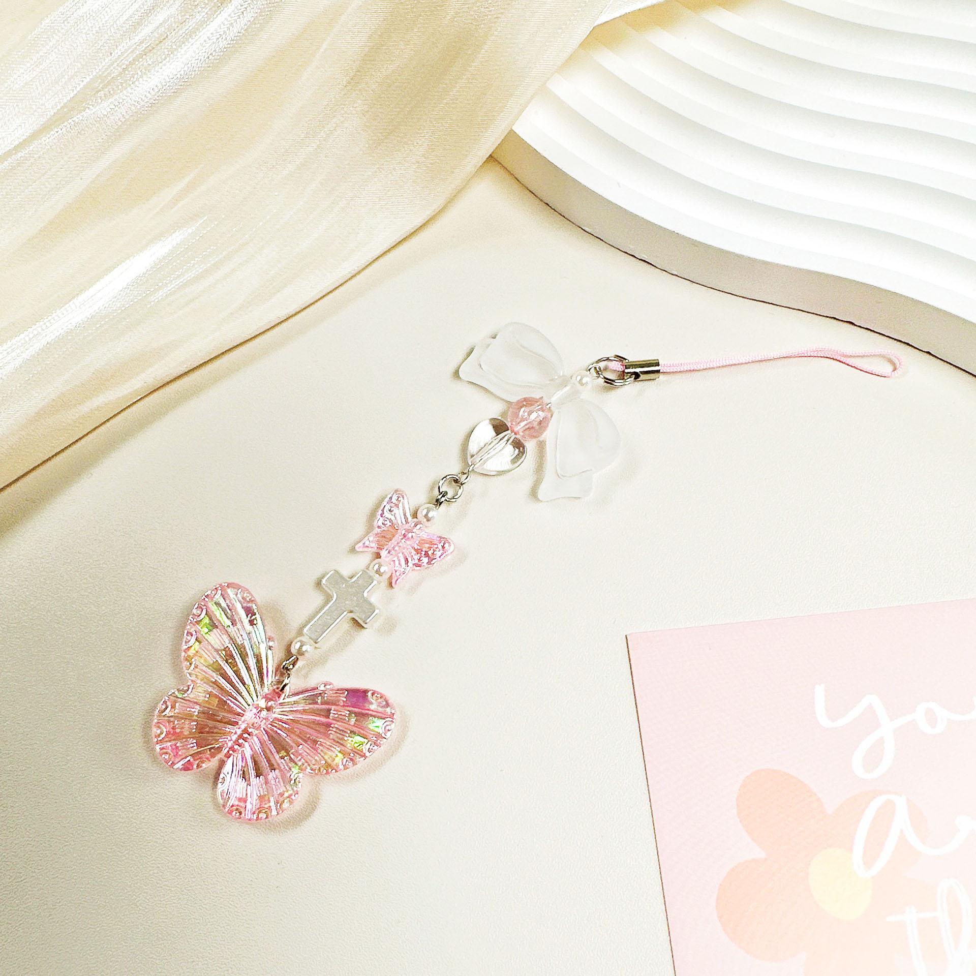 

Goth Y2K Phone Charm Pink Silve Bow Heart Star Keychain Pendant Key Chain Bag Phone Chain Cute Accessory For Girls Women Jewelry