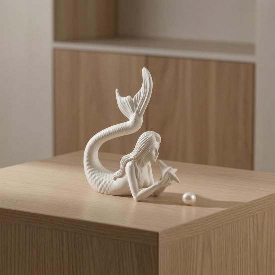 Desktop Ornament for Office 3D Printed Mermaid & Starfish Figurine, Exquisite Sculpture, Ocean Literary Style Room Decor Theme Home Fish Tank
