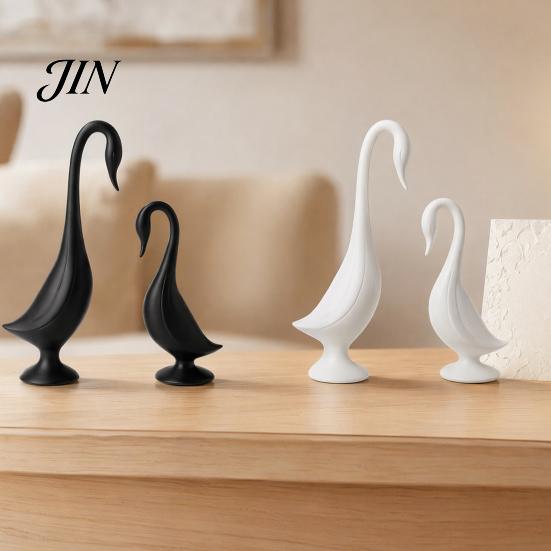 3D Printed Swan Ornament 2Pcs Figurine, Artistic Sculpture with Stable Base, Decorative Collectible Desktop Art Double Ornaments, Minimalist