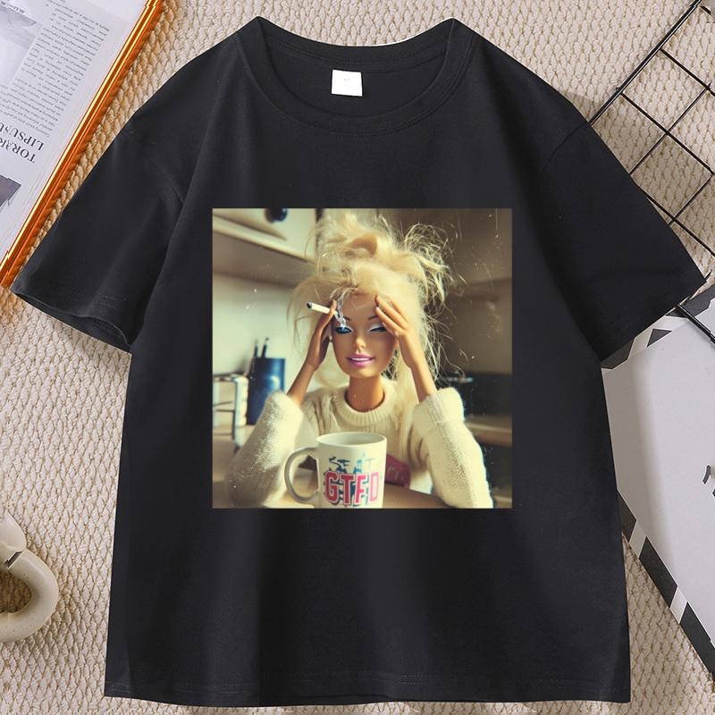 Funny Distressed Doll Face Meme TShirt Funny Cotton Short Sleeve Round Neck Tshirt Unisex Loose Tees Unisex Cotton High Quality