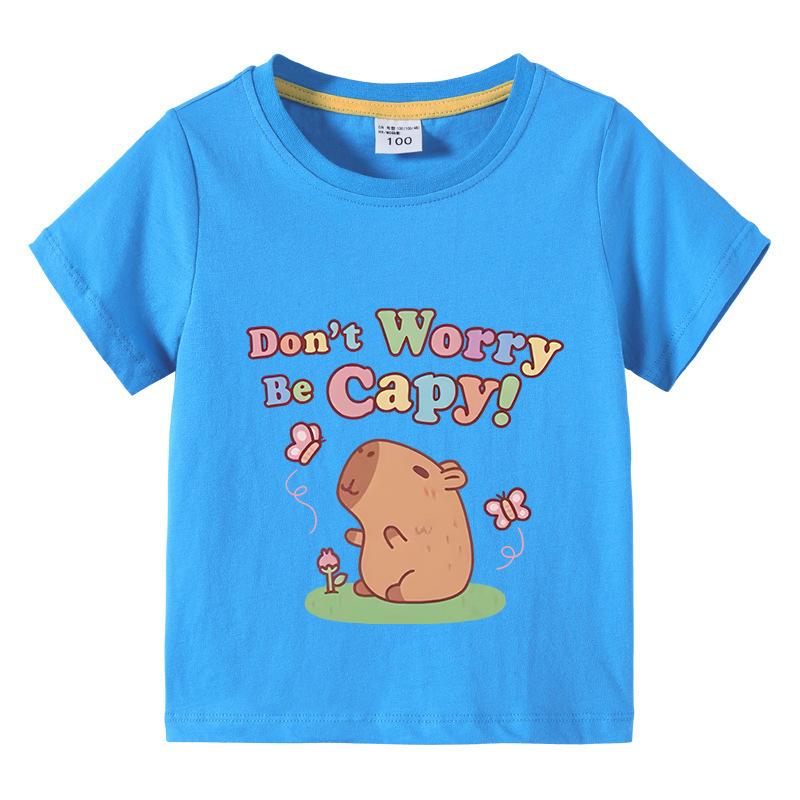 Capybara Kids Funny Cotton Tshirt 310Years Children Short Sleeved Summer Tees 2025 New Capibara Girls Casual Tops Boy Clothes