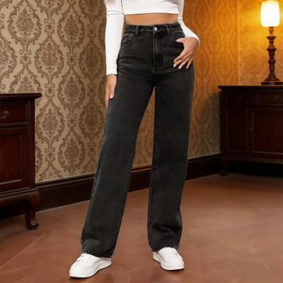 Jeans Femme Jambe Droite Jeans Taille Haute Jeans Décontractés Taille Haute Pantalon en Denim Large Stretch Pantalon Ample
