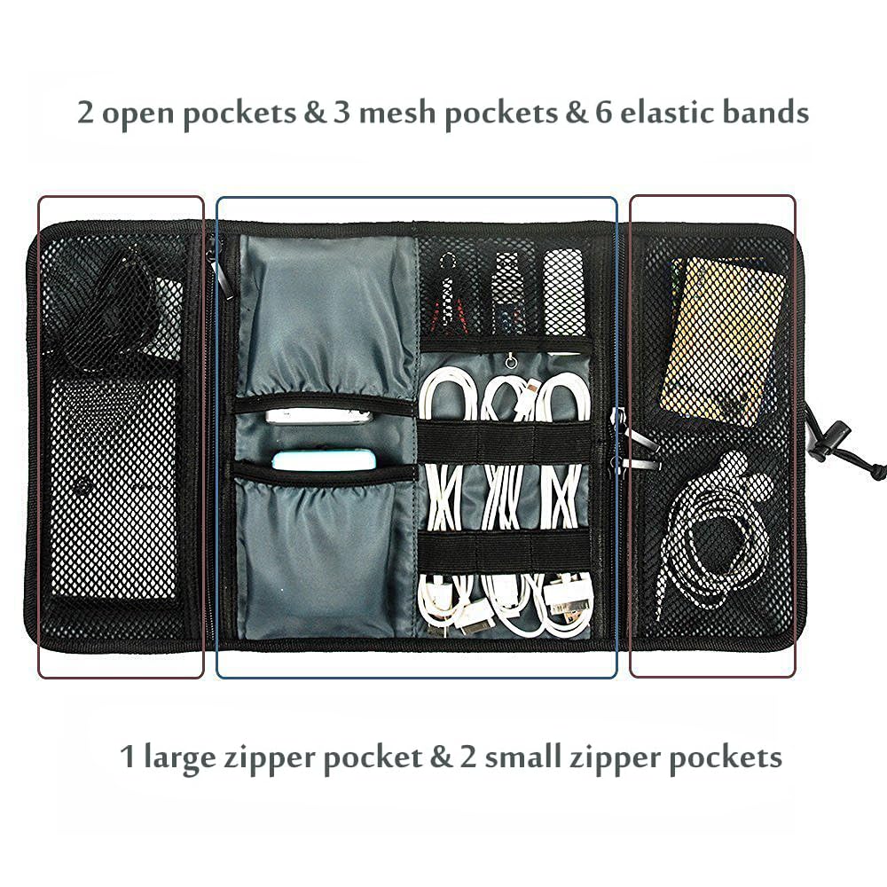 ProCase Travel Pouch PC Peripherals Organizer for Organizing PC and HDDs Black - Bag, Roll-up Type, Peripherals, Cables, Chargers, -