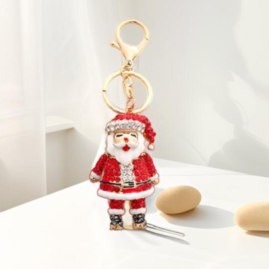 Keychain Pendant Sparkling Rhinestones Santa Claus Design Metal Keyring Decorative Key Holder Friends Bag