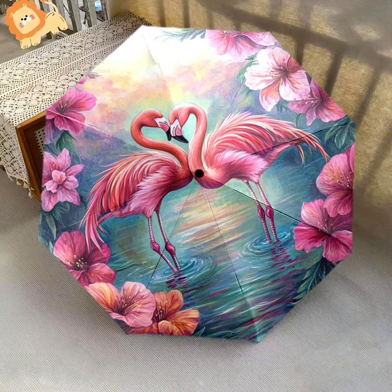 1 PC Automatic Folding Umbrella - Flamingos Pattern, Portable & Foldable Design with 8 Ribs, Christmas Birthday Gifts