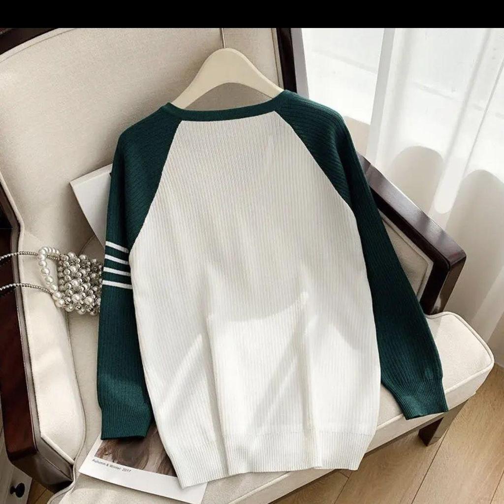 2025 Spring/Autumn Plus Size Women's Raglan Sleeve Cardigan, Color Block, Single-Breasted, Loose Knit Sweater