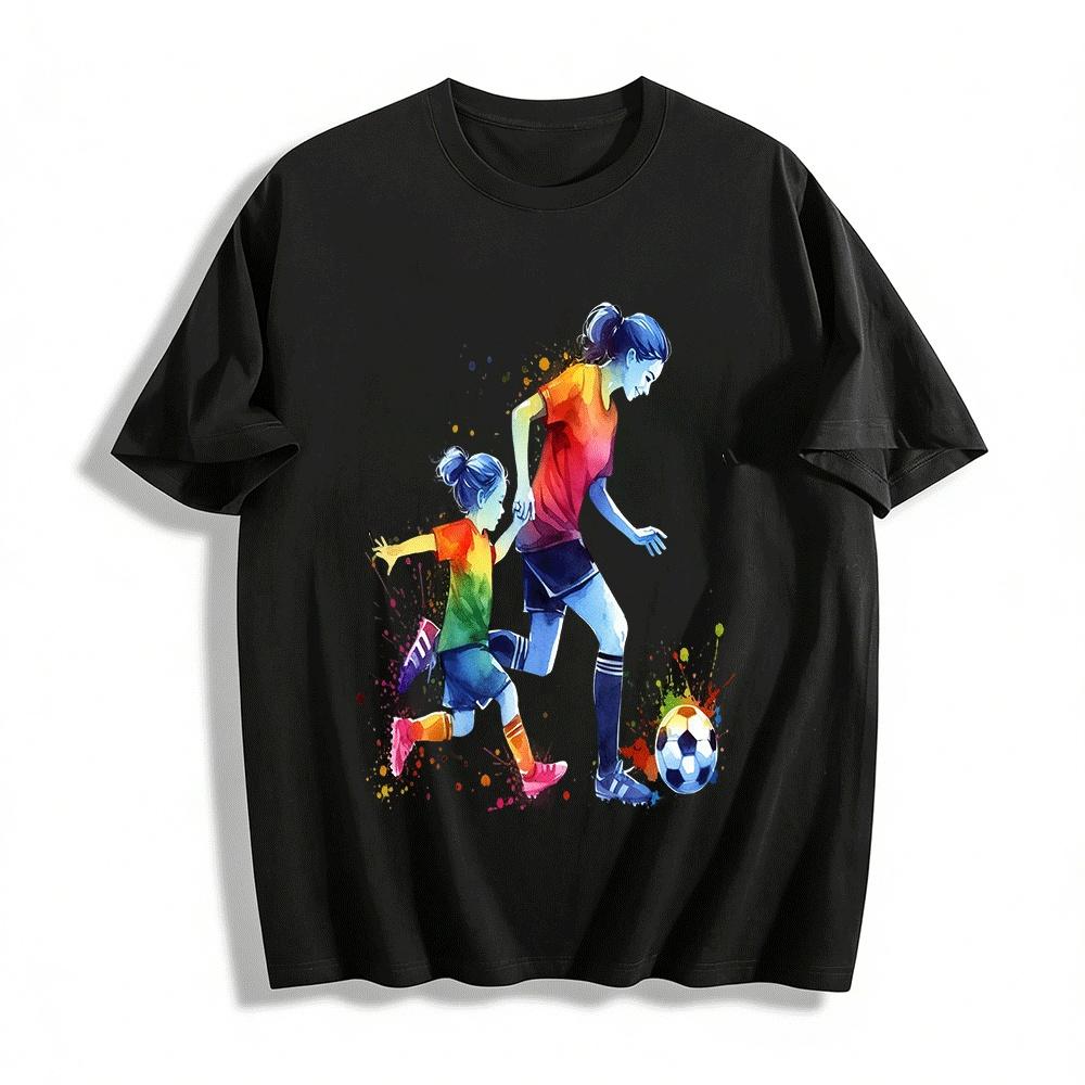 

Parent Child Football Time Watercolor Print Short Sleeve T-Shirt Pure cotton T-shirt 6XL