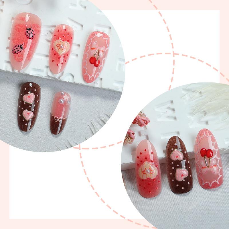 Valentine's Day Press On Nails 30PCS, Lip Print Gradient Bow Heart Strawberry Polka Dot Fake Nails, Colorful Non-fading Healthy Comfortable