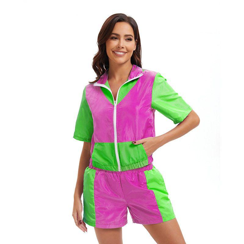 Carnival Clothing Retro 80S Disco Fashion Zippered Sportswear Two-Piece Set Trendy Party Stage Outfit