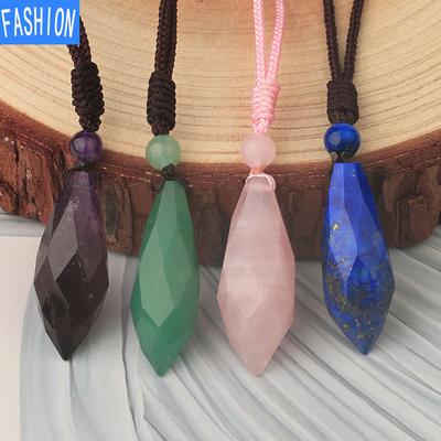 Natural Crystal Stone Necklace Small Section Drop Shaped Powder Crystal Pendant Simple Woven Rope Necklace