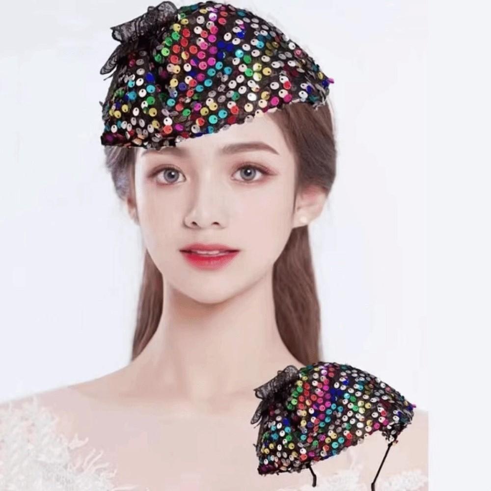 Glitter Sequin Half Hat Headband Breathable Women's Hair Hoop Glitter Sequin Headband Summer