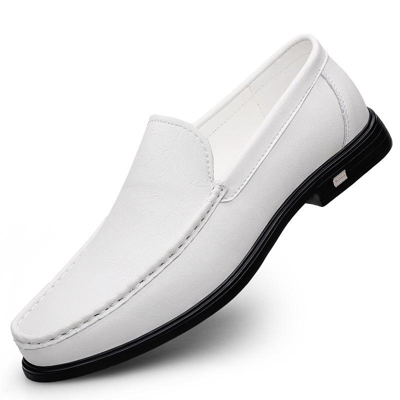

Large size men s shoes cowhide loafers one-pedal lazy shoes cover feet casual little white shoes business dress leather shoes 46 белый