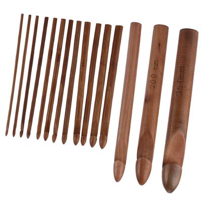 Bamboo Crochet Hooks Set 15pcs Ergonomic Extra Thick Crochet Needles 20cm for Knitting Beginners