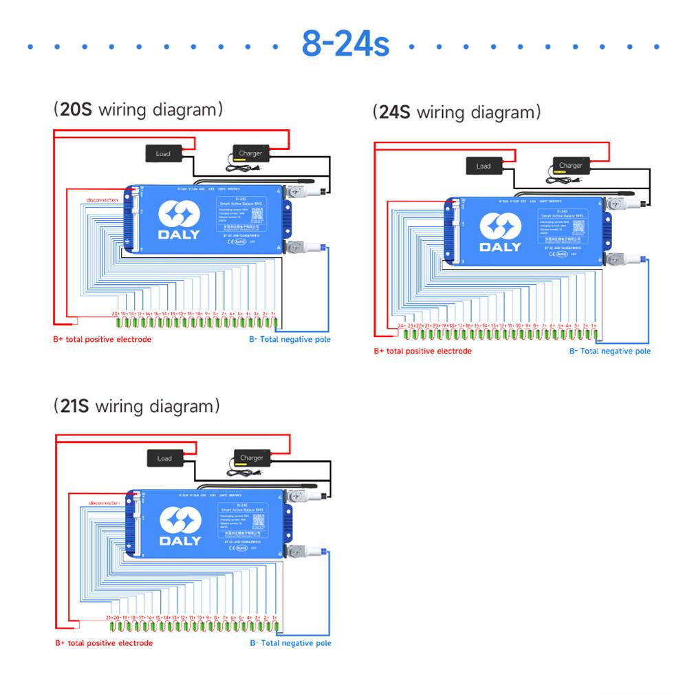 4s-24s Smart Active Balance BMS 4S~8S BT Protective Board 16S 12v 24v 36v 100A Lifepo4 Li-ion Battery Protection Board