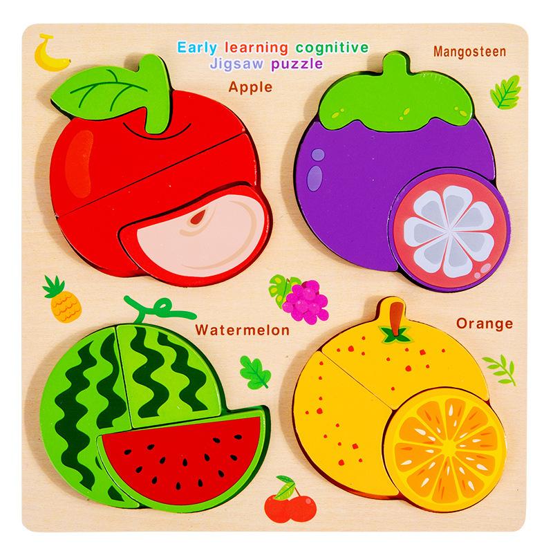 Non-Toxic 3D Wooden Animal Cartoon Puzzle Board Kids Handheld Traffic Jigsaw Puzzle Montessori Early Education Toys Building Blocks Toys