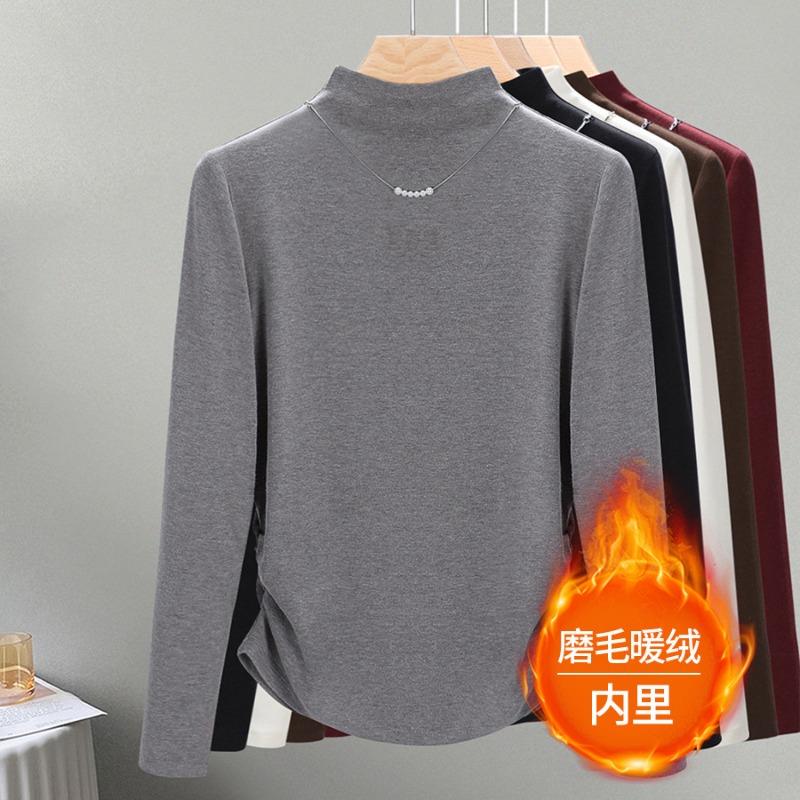 Semi-turtleneck bottoming shirt women's new autumn and winter long-sleeved inner slim-fit warm fleece polished top
