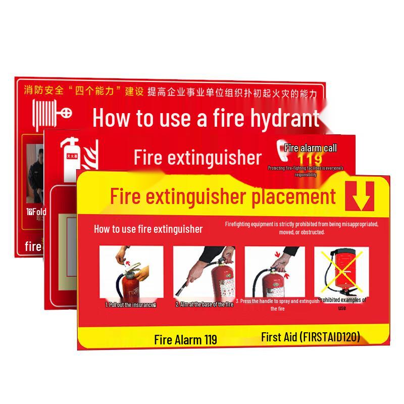 Fire Safety Instruction Sign Sticker Set