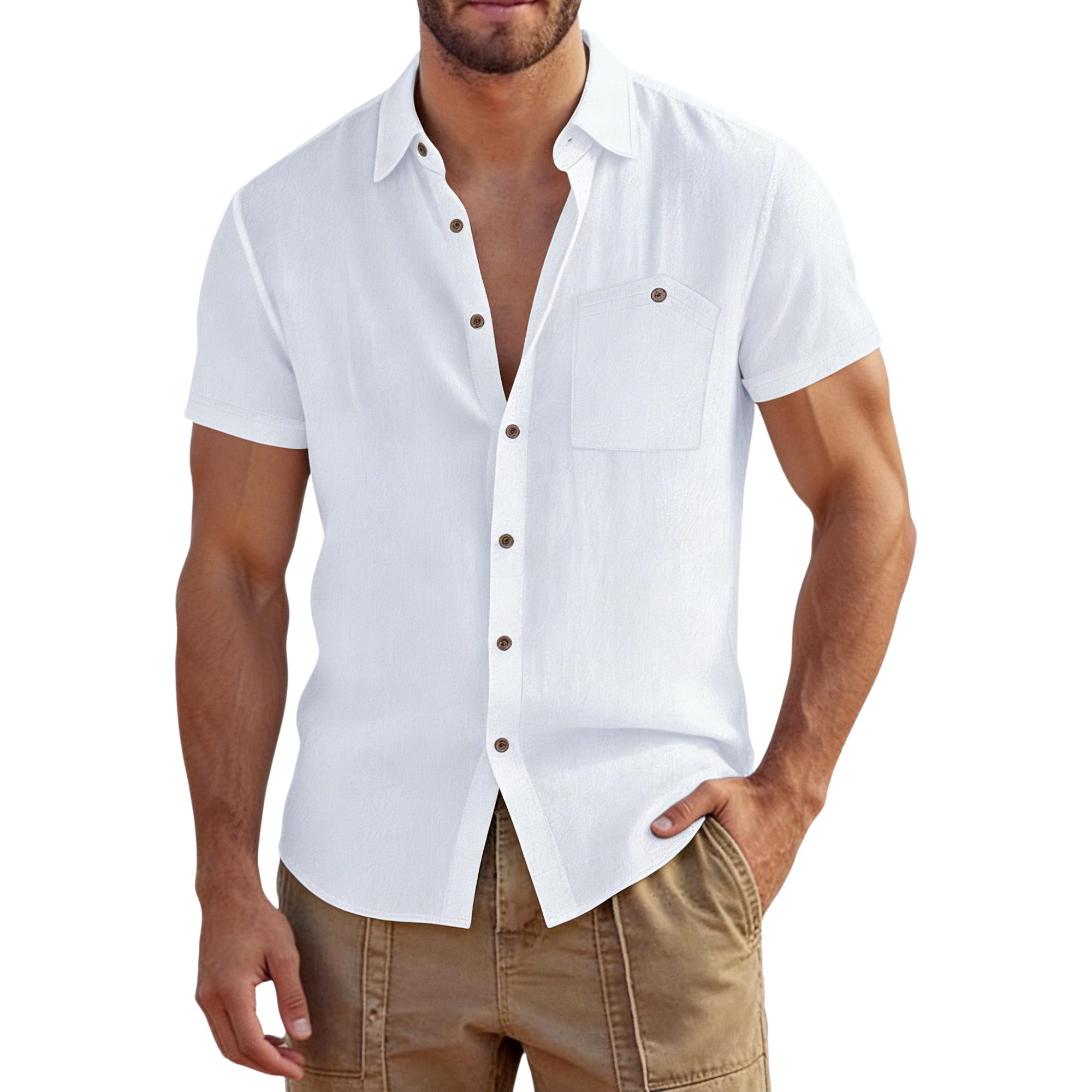

Men s Casual Outdoor Collared Workwear Short-Sleeve Shirt XL білий