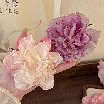 Women Hairpin Artificial Peony Flower Decor Anti-slip Teeth Hair Pin Large Size Holiday Hair Clip Hair Accessories