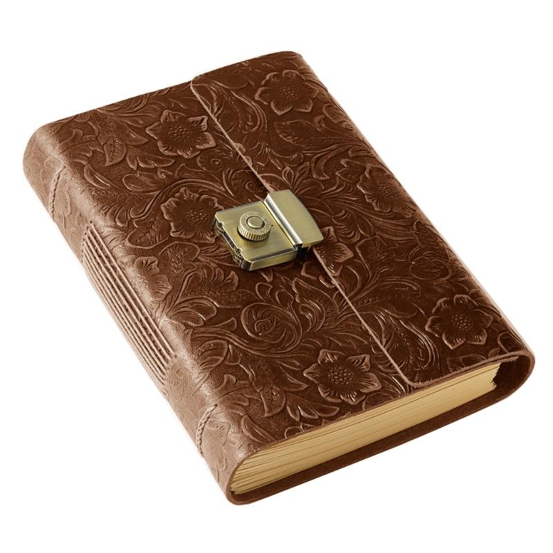 Retro Leather Journey Diary Notepad Journal Planner Notebook with Password Lock for Women Men Kid Artist Writer Present