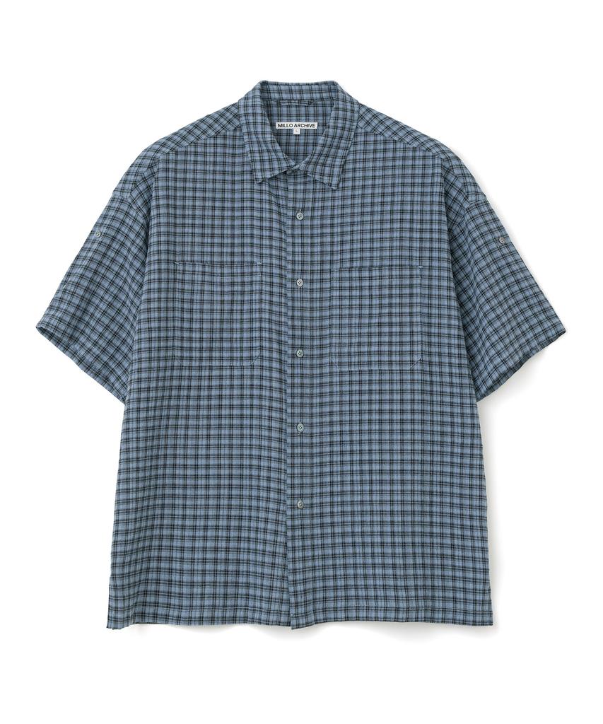 MILLO ARCHIVE Narrow Wrinkle Check Roll-Up Half Shirt [Grunge Blue]