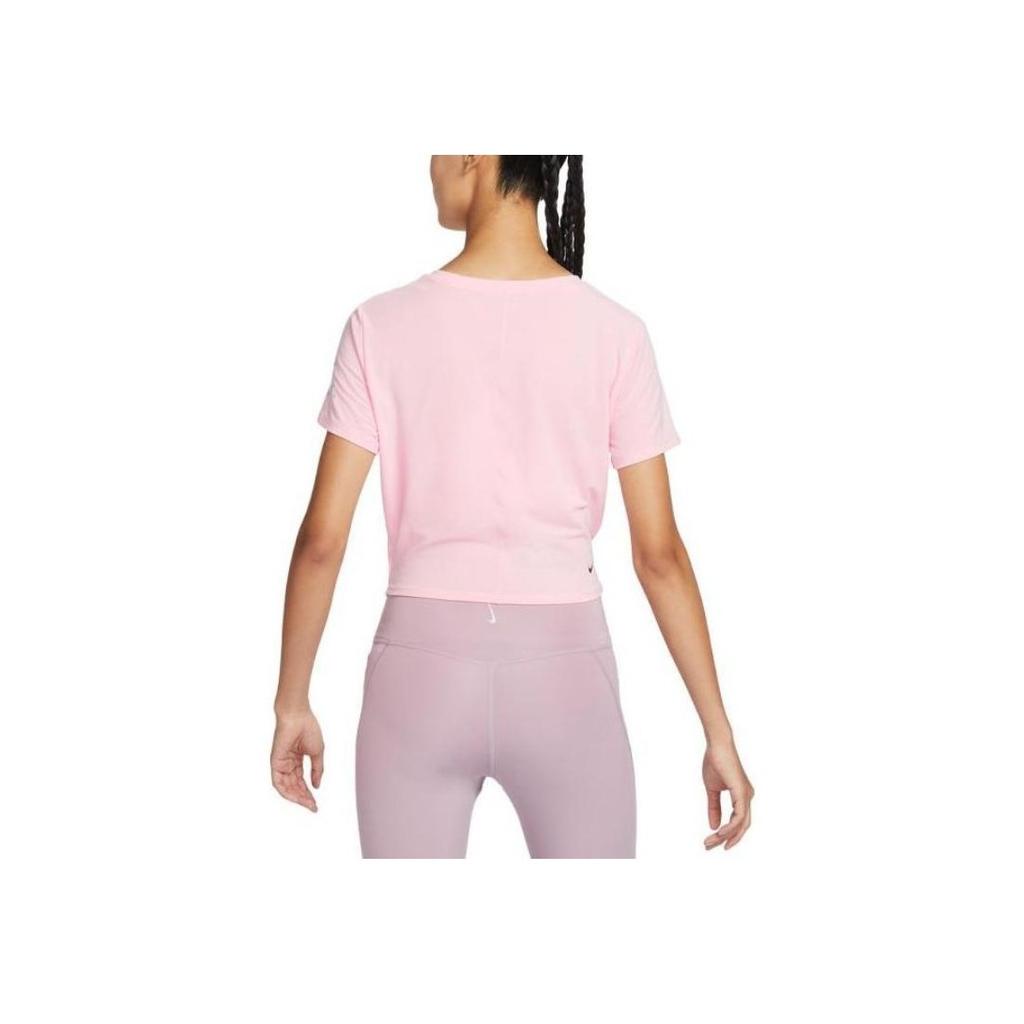 Nike Dri-Fit One Luxe Solid Logo Yoga Quick-Dry Casual Crew Neck Short Sleeve T-Shirt Women Tops Soft-Pink FJ9871-690
