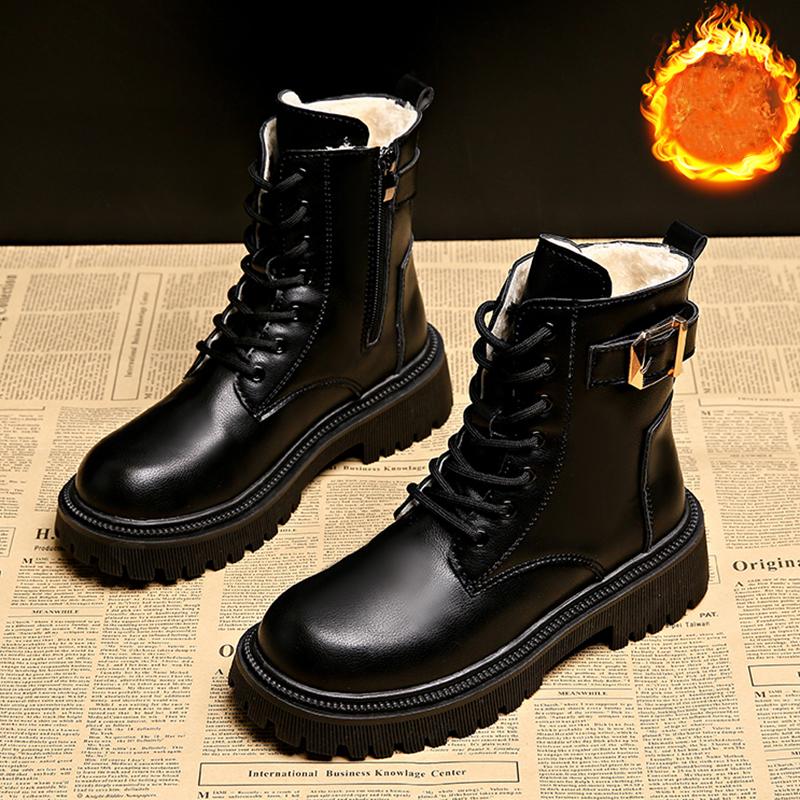 

Короткие плюшевые ботильоны на платформе, женские модные мотоциклетные ботинки с пряжкой на толстой подошве, женские ботильоны из искусственной кожи на шнуровке Mujer 42