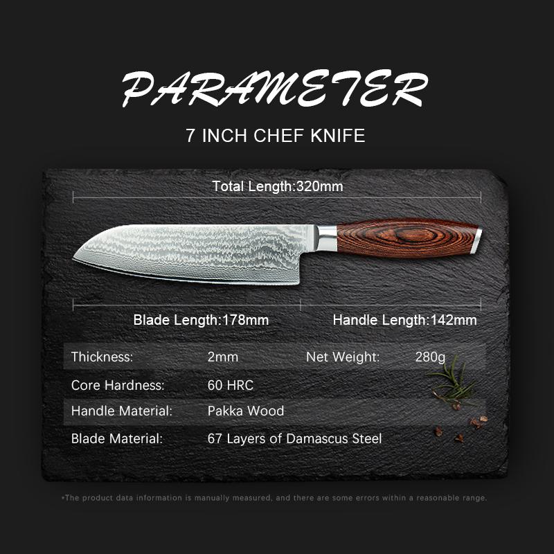 Kitchen Knife 67 Layers Damascus Steel Santoku Knife Slicing Utility Paring Bone Cutter Steel Razor Sharp Blade Colorful Wood
