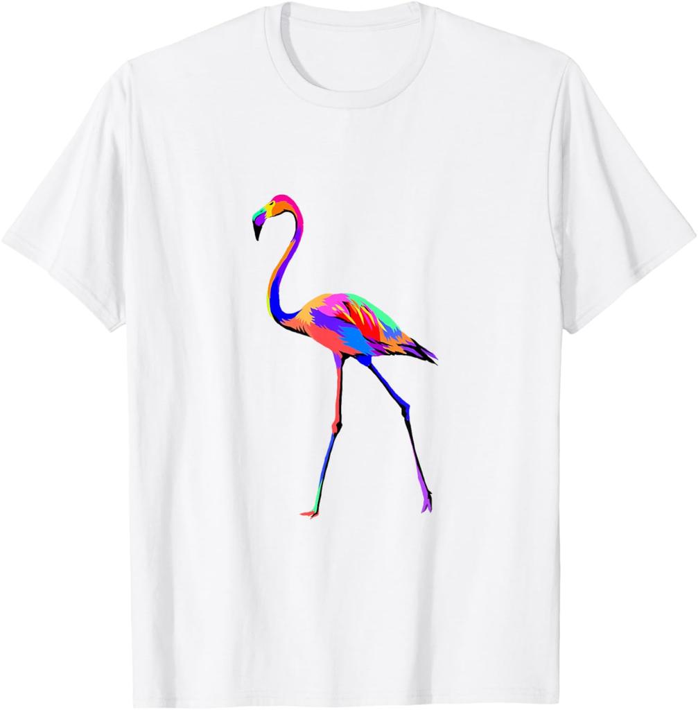 Colorful Pop Art Flamingo Graphic Tee Breathable Cotton Casual Short Sleeve T-Shirt