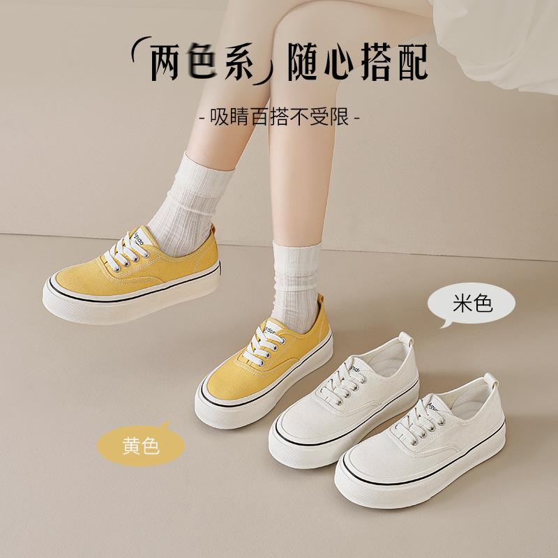 Augu Shideng Canvas Shoes Women's 2025 New Summer Platform Korean White Shoes Comfortable Casual Board Shoes Not Tired Feet