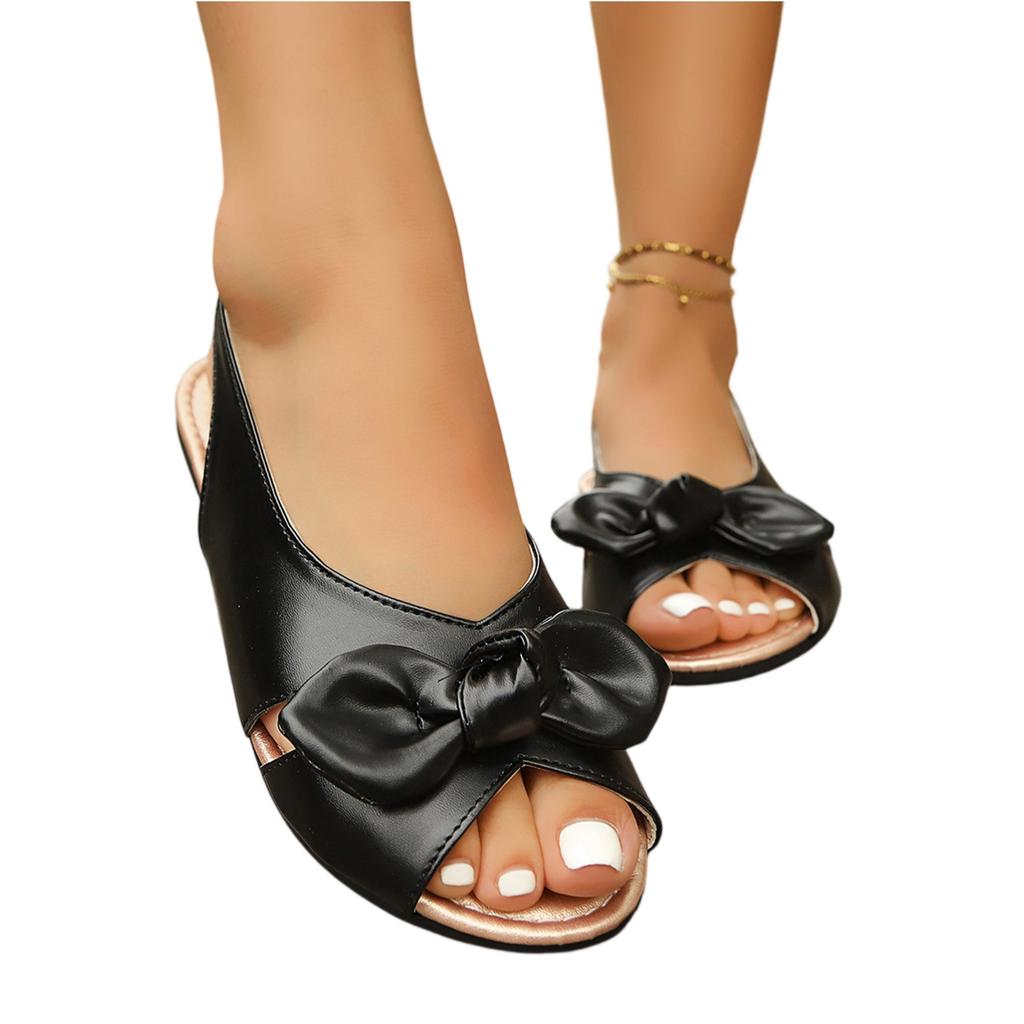 Women's Plus Size Peep Toe Casual Slingback Sandals with Bow Accent Flat Sole Comfortable Summer Footwear