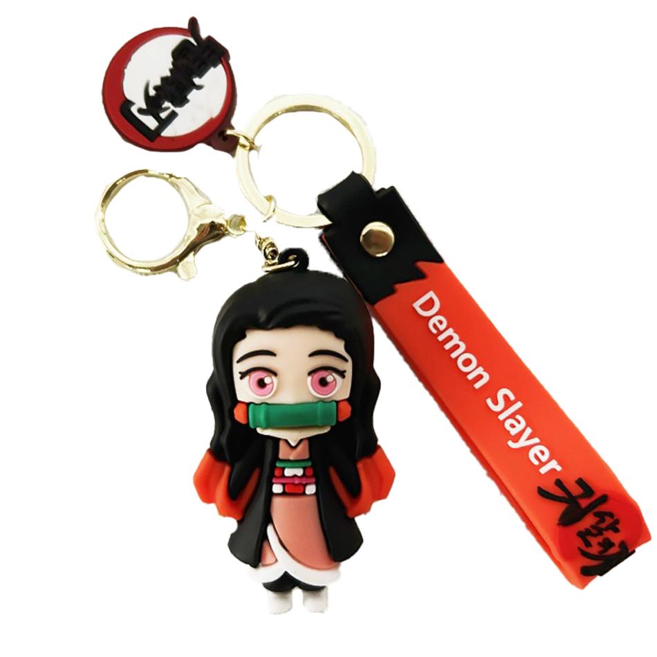 Anime Demon Slayer Kimetsu No Yaiba Doll Blade of Ghost Keychain Cute Characters Bag Pendant Car Key Chain Ring Fans Toy Gift