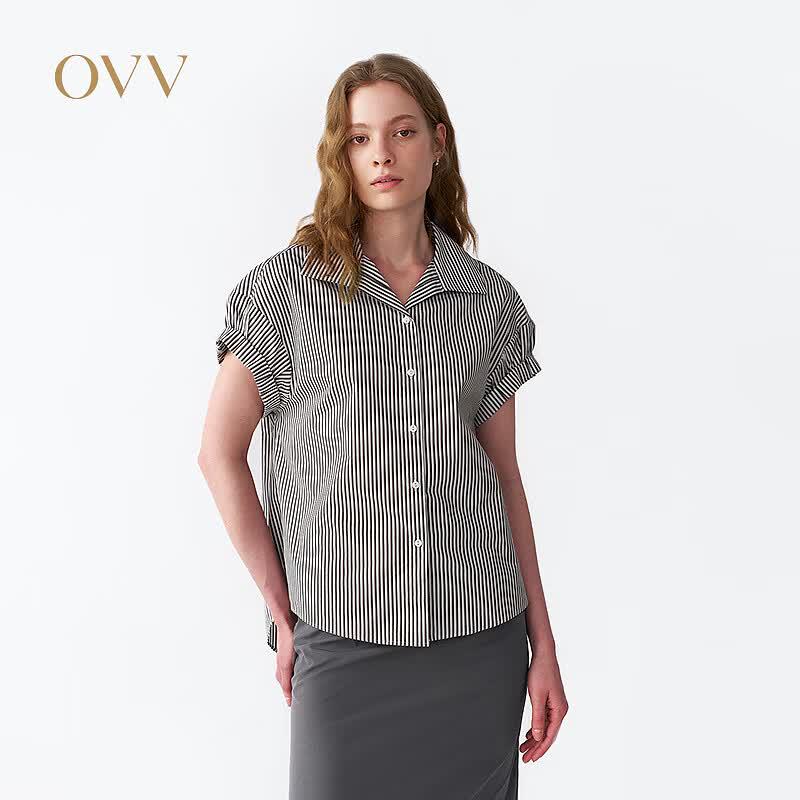 OVV Women s Classic Striped Short-Sleeve Lapel Shirt S