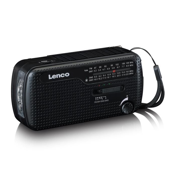 Lenco MCR-113BK - Rádio de emergência portátil com manivela, lanterna e power bank num só aparelho - Preto