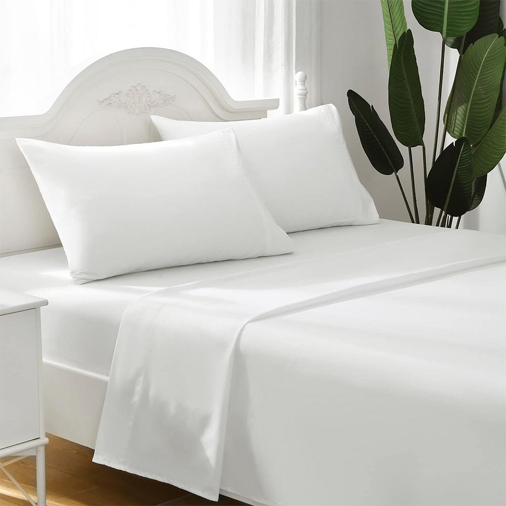 

4pcs Sheet Set Lightweight Super Soft Easy Care Wrinkle Free Microfiber Bedding Sets with 14-Inch Deep Pockets for Women Men Queen 152x203cm-4pcs білий