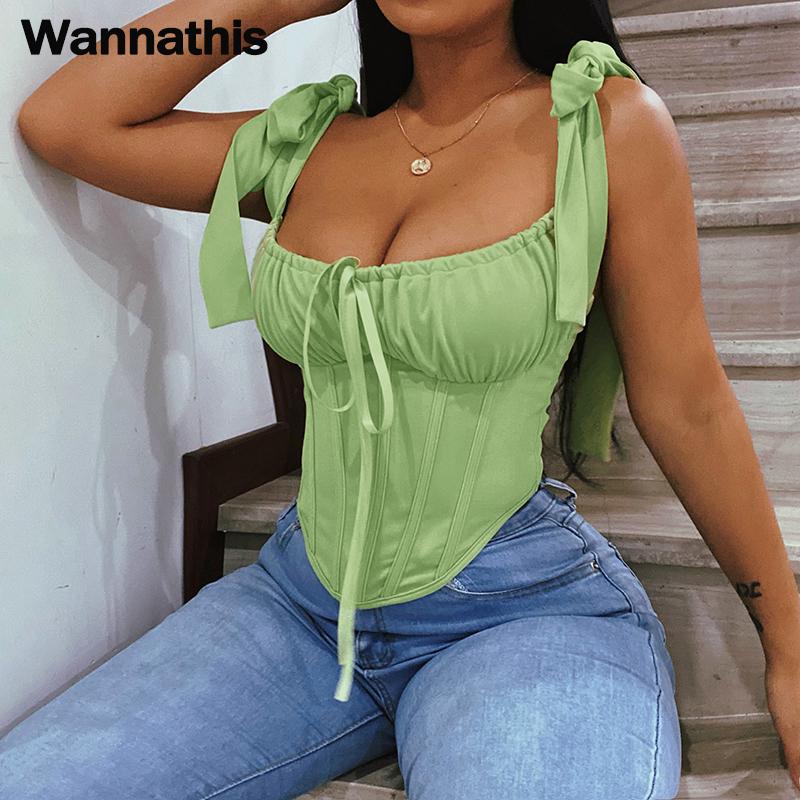 

WannaThis Folds Y2K Корсеты Кроп Топы Женщины Эстетические Лыжи Бандаж Твердый Сексуальный Корейская Мода Летние Фестивали Наряд Танк Топы