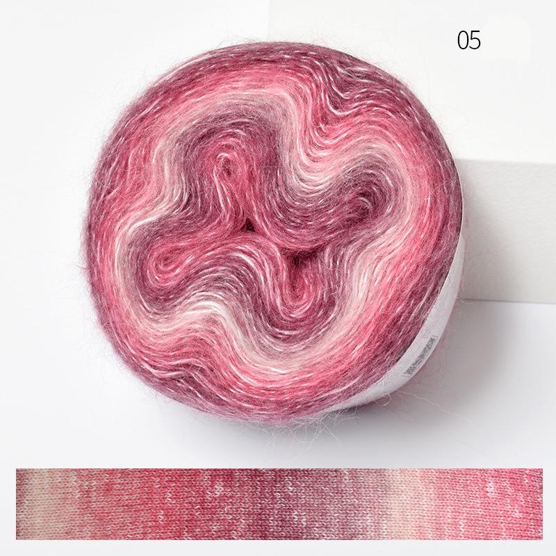 Gradient Silk Mohair Yarn Hand Woven Rainbow Hand Dyed Section Dyed Velvet Sweater Thread DIY For Scarves And Hats