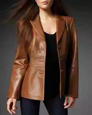 AL KHALID Real Lambskin Leather Brown Women's Blazer Stylish Handmade New Casual Formal