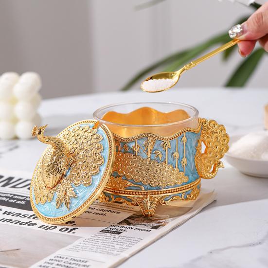 

Seasoning Jar with Lid And Spoon Salt Bowl Container Sugar Bowl for Coffee Bar European Style Seasoning Canister for Kitchen Countertop