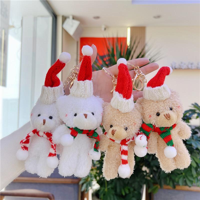 1Pcs Xmas Home Decoration Kawaii Plush Bear Doll Christmas Tree Pendant Soft Mini Bear Cute Doll Keychain Kids Christmas Gift
