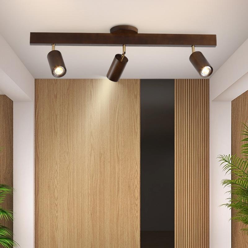 Wood Led Ceiling Lamp With Spot Lights For Living Room Bedroom Corridor Home Indoor Modern Chandeliers Spotlight