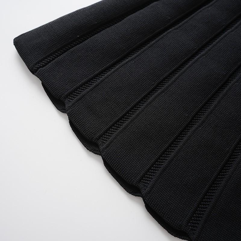 Bajiya 2025 Black A-line Knit Dress with Lapel for Women - European/American Spring/Summer Fashion