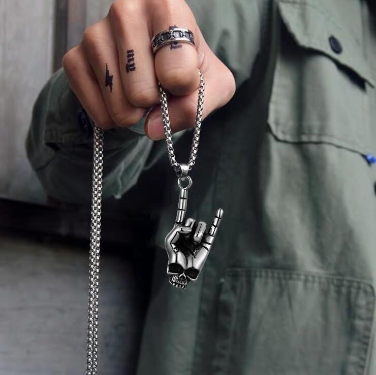 Punk Metal Rock Love You Gesture Men'S Pendant Necklace 60Cm