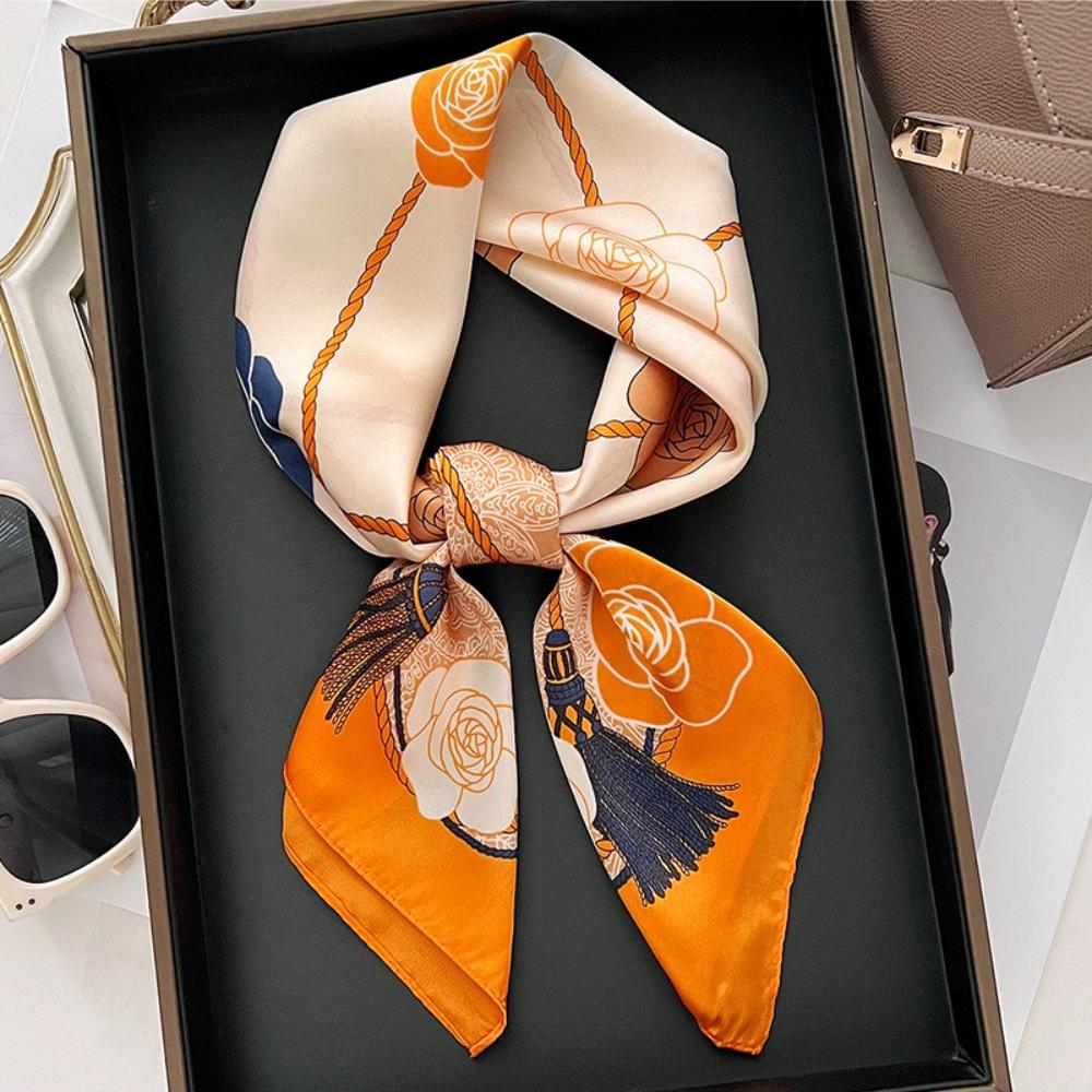 Luxury Print Square Silk Scarfs For Women Decorate Neck Ties Fashion 70*70Cm Kerchief Lady Summer Beach Hijab Female Neckerchief