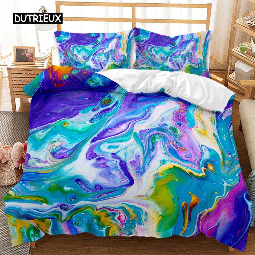 Bettbezug-Set mit geometrischem Muster, abstrakte bunte geometrische Figuren, Bettwäsche-Set, Doppel-, Queen- und King-Size-Bett, Polyester-Quilt-Abdeckung