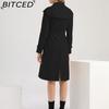 BITCED Women's Long Trench Coat with Waist Cinch Cotton-Blend Fashion Jacket with Long Sleeves