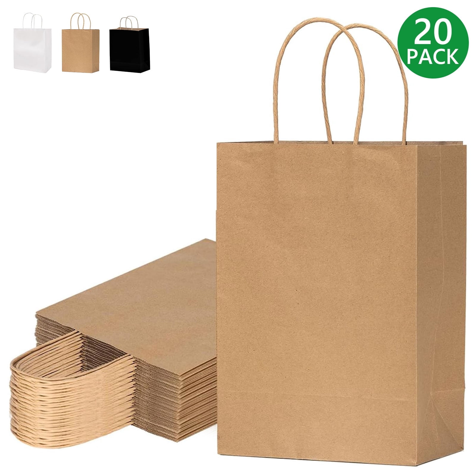 Gift bag with handle, kraft paper gift bag, suitable for party gifts and groceries, brown