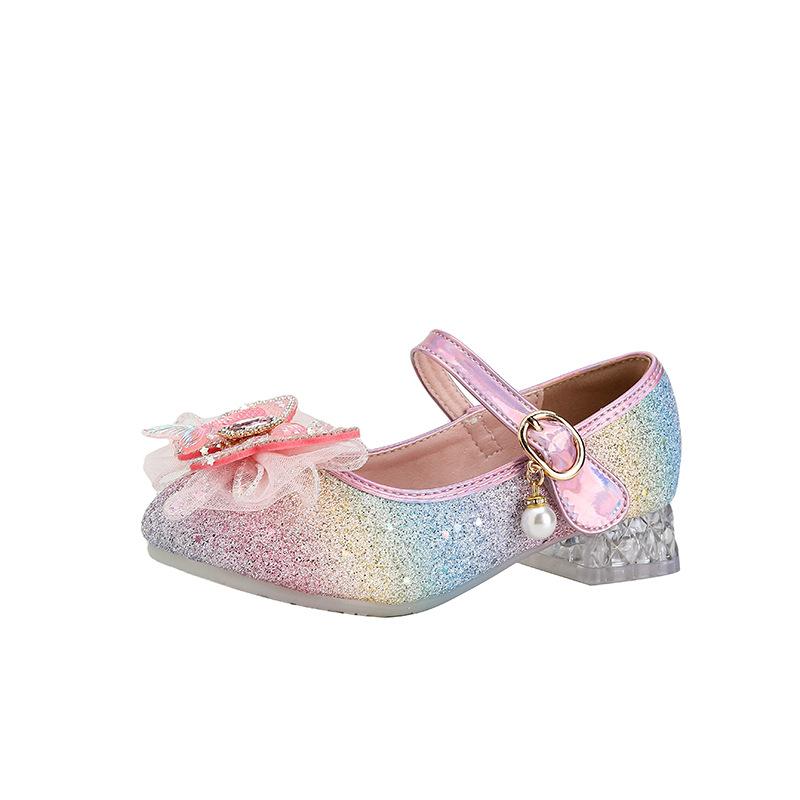 

Children s High Heels Spring and Autumn New Girls Princess Shoes Single Shoes Little Girls Rhinestone Shoes Baby s Rainbow Shoes for Fashion Show 25 розовый